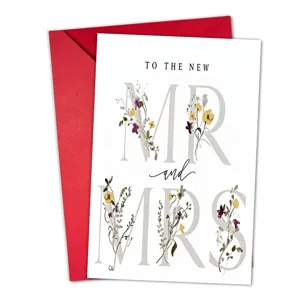 Minimalist wedding greeting card with red envelope, perfect for newlywed couples and friends.