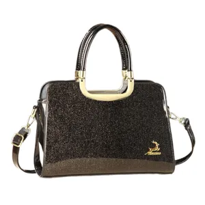 Sac à main pour femme à paillettes noires tendance avec quincaillerie dorée, sac bandoulière.