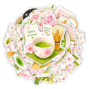 50 Stueck Japanische Matcha Thema Wasserdichte Aufkleber Suesse Sakura Tagebuch Dekoration Neu