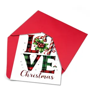 Biglietto d'auguri di Natale con busta rossa, design LOVE scozzese per le vostre feste.