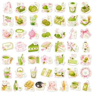 50stk süsse matcha kirschblüte wasserfeste aufkleber japanische ästhetik schreibwaren