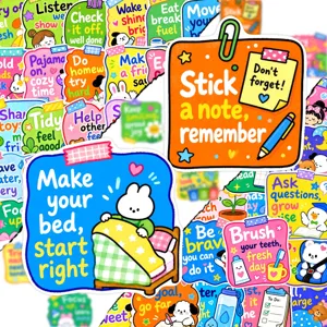 Set di adesivi per cartoni animati carini con citazioni inglesi per diari e decorazioni.