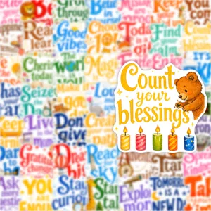 Set di adesivi motivazionali con orsetto carino e citazioni colorate per diario e fai da te