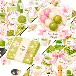 Detailansicht von japanischen Matcha und Kirschblüte Themen dekorativen Aufklebern.