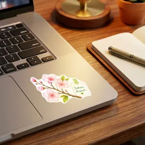 Detailansicht des Aquarell-Kirschblüten-Aufklebers, schönes Blumen-Design für Tagebücher.