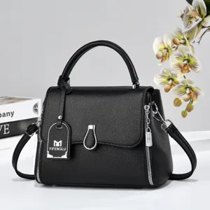 Classic chic versatile black top-handle crossbody small square bag for women daily use.