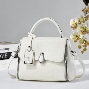White top handle crossbody bag elegant textured leather shoulder handbag for daily fashion
