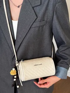 Vrouwen vintage geweven cilindrische crossbody tas herfst mode enkele schoudertas stijl
