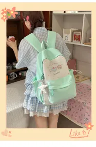 Koreanischer Canvas-Rucksack für Campus und Reisen, lässige hellgrüne Schultasche für Schüler.
