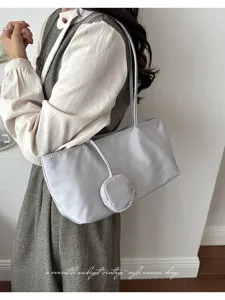 Casual grey underarm shoulder tote bag with coin purse, lightweight design for daily commuting.
