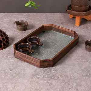 Chinese stijl houten achthoekige blad met begoniasglas voor theekamer opslag en fruit.