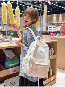 Cute Japanese style polka dot and plaid backpack for school students large capacity casual bag