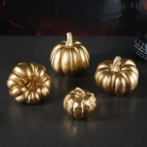Set di zucche decorative dorate, resina autunno Halloween festa decorazione casa accessori.