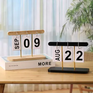 Nordic Wooden Flip Desk Calendar Perpetual Table Calendar Home Office Decor Wood Desktop Display Ornament