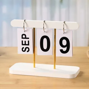 Nordic wooden perpetual flip calendar desk ornament for home office study room decor display.