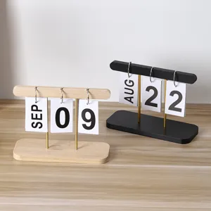 Nordic wooden flip calendar desk ornament home office decor creative perpetual calendar