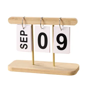 Nordic wooden desktop flip calendar ornament, creative home office decor desk display.