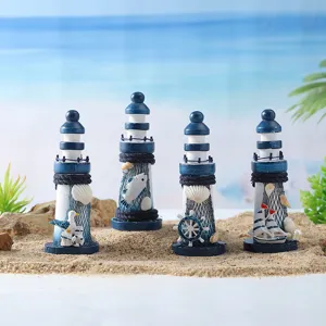 Mediterrane stijl houten vuurtoren miniatuur ornamenten voor kamerdecoratie en fotorekwisieten.