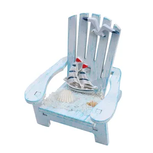 Mediterraner Stil Mini Holz Strandstuhl Desktop Ornament mit Segelboot und Muscheln Dekoration.