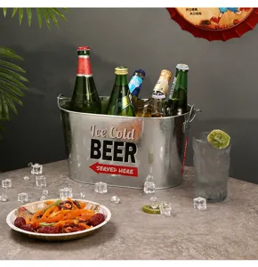 Secchiello per ghiaccio ovale in ferro zincato creativo per birra, champagne e bar.
