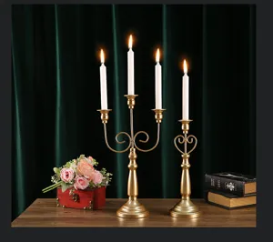 Vintage gold metal candelabra candle holder set for romantic dinner and table home decor