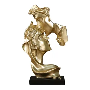 Modern gold kissing couple resin sculpture art ornament for home office luxury decor