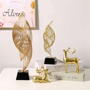 Modern Minimalist Abstract Metal Art Sculpture And Golden Deer Tabletop Ornaments For Living Room Entryway Home Decor
