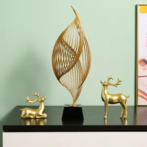 Modern golden abstract metal sculpture desktop decor set for living room entrance