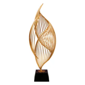 Modern abstract golden wire sculpture ornament for living room desk home desktop decor display.