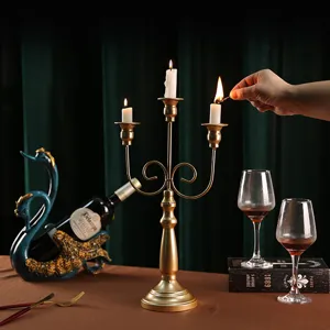 French vintage 3-arm metal candelabra for romantic candlelight dinner and table decor.