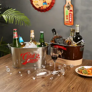 Grande secchiello per ghiaccio ovale in metallo per birra champagne bar festa barware
