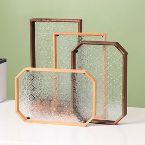 Vintage Begonia glas houten dienblad set, decoratieve desktop opbergorganizer voor thuisgebruik