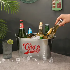Secchiello per ghiaccio ovale in metallo zincato per birra e champagne, ideale per feste.