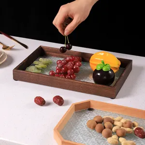 Retro Chinese stijl begonia glas houten dienblad voor thee opslag en mooie tafeldecoratie