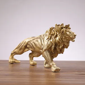 Sculpture de figurine de lion en résine dorée pour décoration de bureau à domicile