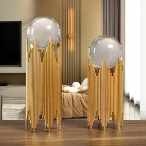 Nordic Light Luxury Crystal Ball Desktop Ornament Iron Art Gold Stand Glass Ball Living Room Study Office Home Decor