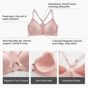 Sujetador Sin Costuras para Mujer Con Cierre Frontal Push Up Soporte Suave Sin Aros Color Sólido Rosa Niebla