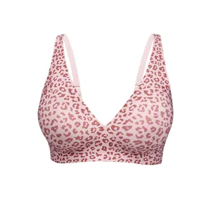 Women's Seamless Plus Size Bra Wireless Jelly Strip Soft Support Leopard Print Polka Dot Breathable Thin Cup Lingerie