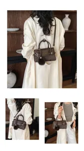 Brown retro woven top handle bag for women, stylish vintage shoulder crossbody bag detail.
