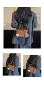Retro brown suede Boston bag worn on back, stylish large capacity commuter shoulder crossbody bag.