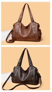 Large capacity women tote shoulder bag, PU leather soft casual daily commute handbag style.