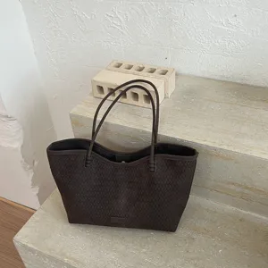 Ρετρό πλεκτή τσάντα tote για γυναίκες, πολυτελής τσάντα ώμου μεγάλης χωρητικότητας.