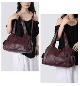 Women large capacity shoulder bag faux leather casual tote handbag for daily commute stylish