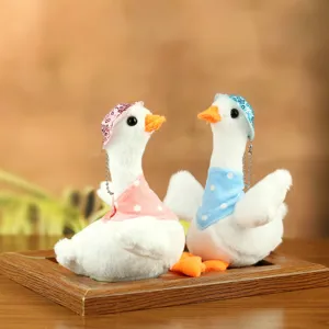 Cute simulation duck plush toy set, soft stuffed animal doll with cute hat and bib for kids gift.