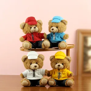 Cute Teddy Bear Plush Pendant Wearing Jacket Baseball Cap Soft Stuffed Animal Toy Car Ornament Keychain Hanging Decoration Gift