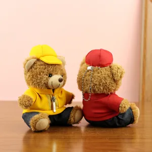 Cute plush bear keychain couple pendant adorable teddy bear toy for car interior decor gift.