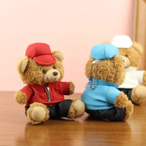 Cute teddy bear plush toy keychain with mini jacket and hat, perfect car hanging ornament.