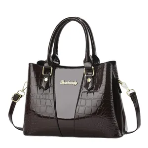 Dark brown patent leather crocodile pattern handbag stylish top handle crossbody bag for women
