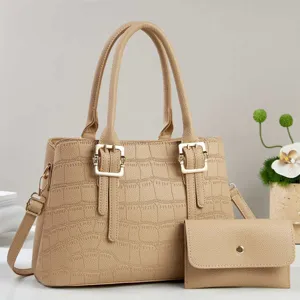Bolso de mano elegante con patrón de cocodrilo y cartera a juego para mujeres.