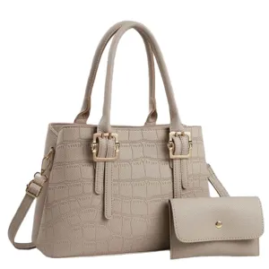 Conjunto de bolso de mano con estampado de cocodrilo y cartera elegante para mujeres.